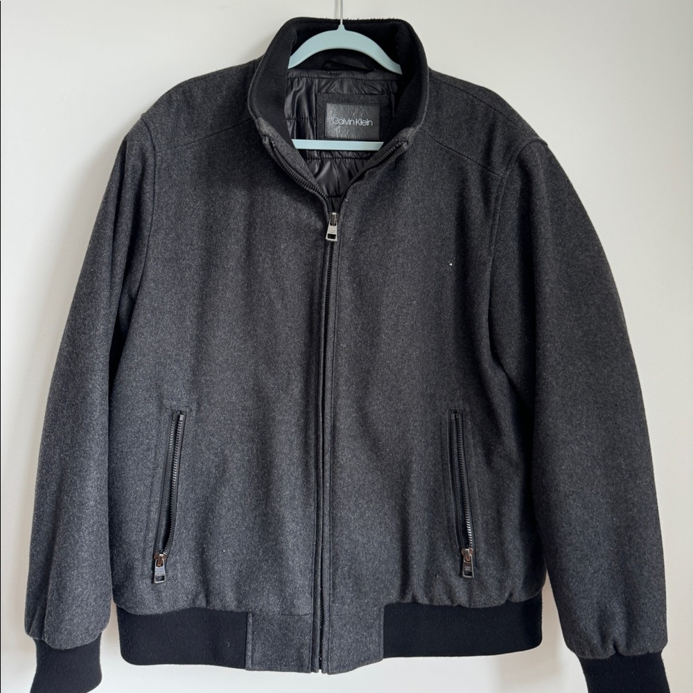 Calvin Klein Men's Wool Bomber Jacket With Knit Trim